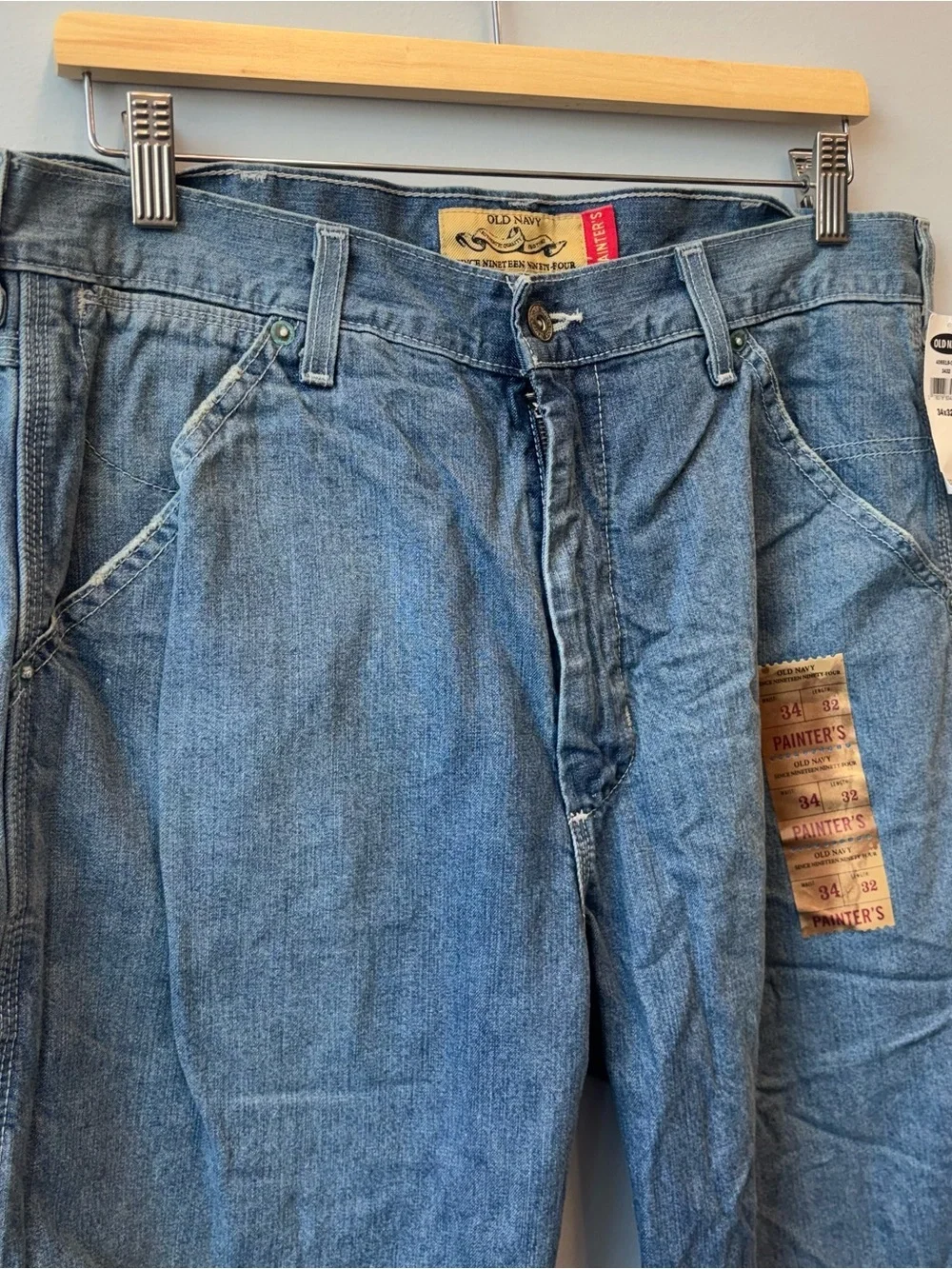 Vintage NWT Old Navy Painters Blue Jeans 34x32 Baggy Y2K